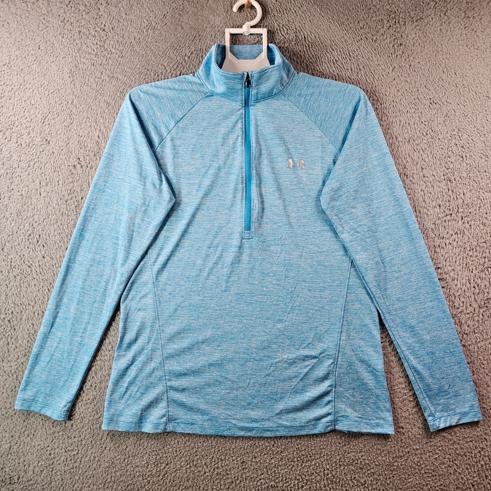 Under Armour Active Sweater Women Large Loose Heat Gear‎ 1/4 Zip Light Blue